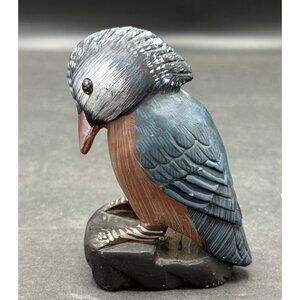 Vintage Hand Carved Hand Painted Kingfisher Soapstone Bird Figurine